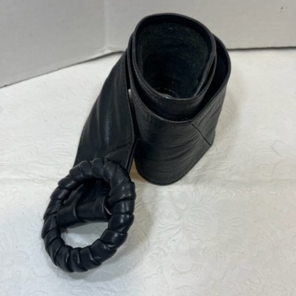 Vintage Handmade Black Leather Wide Belt 35" - Picture 2 of 11